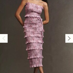 NWT V. Chapman Lilly Dress Smocked Floral Print Ruffle Trim Midi Lilac | Size 8